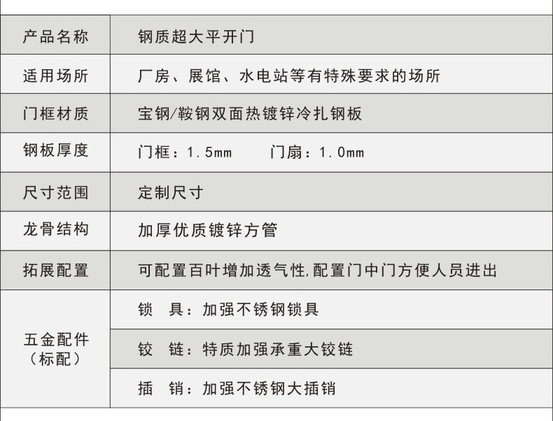 超大鋼質平開門參數